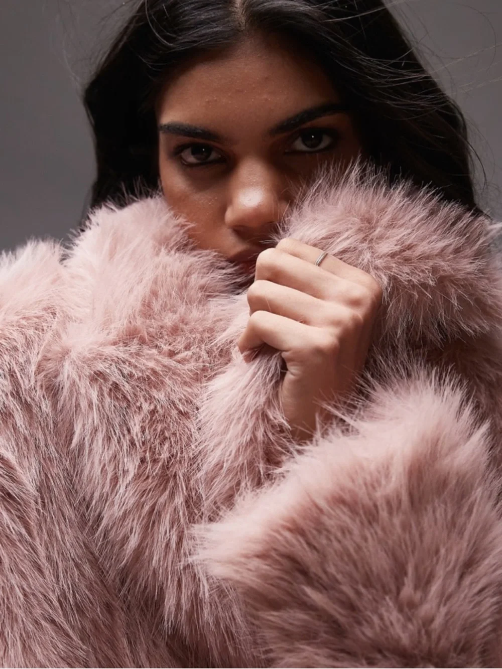 ASOS Blush Pink Faux Fur Coat Plush Teddy Jacket Soft Luxe Feminine Vibes - Picture 3 of 6